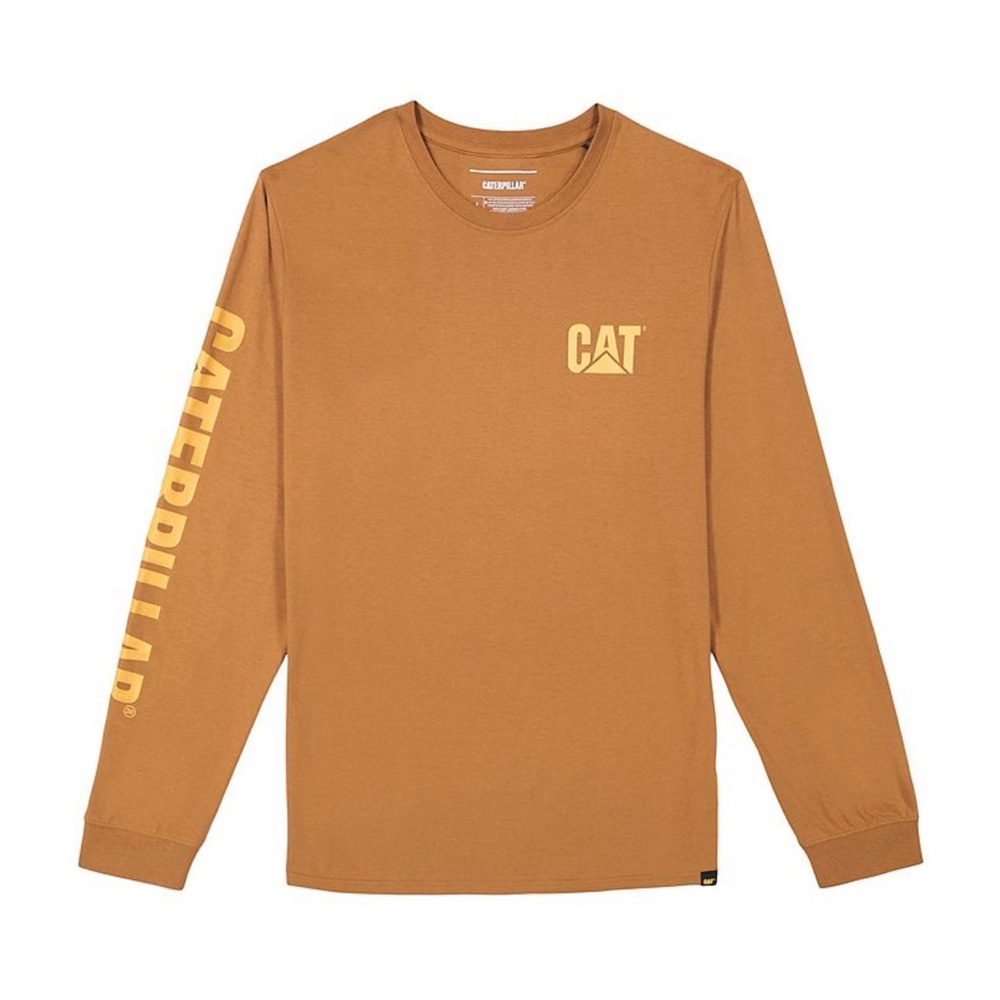 Caterpillar Carhartt-Style Long Sleeve Tee in Caramel with Yellow Logo